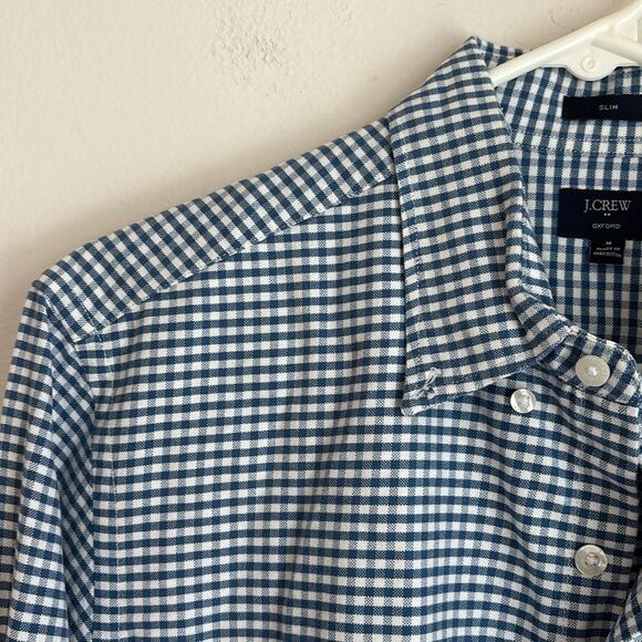 J. Crew Men Blue Checkered Oxford slim long sleeve button down Shirt Medium NWOT - Picture 5 of 9